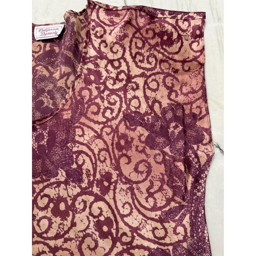 California Dynasty Vintage Mauve Floral Satin Nightgown V-Neck Chemise Sleepwear - Picture 4 of 11